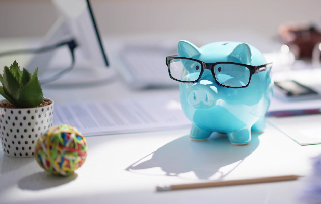 Financial Advisor With Piggybank. Money Saving Calculation